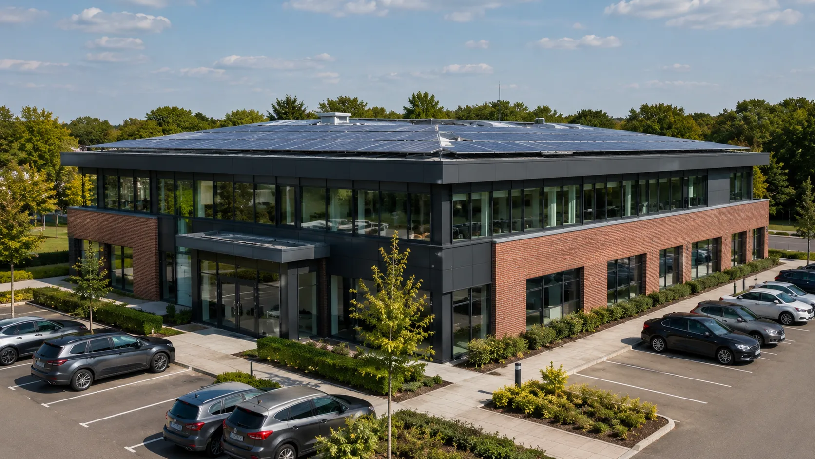 Gewerbegebäude mit Photovoltaik-Anlage auf dem Dach